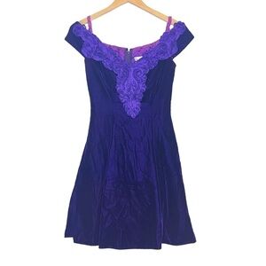 ZUM ZUM 1980s Vintage Velvet Off Shoulder Mini cocktail dress Small